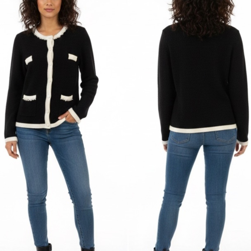 Ermanno Scervino Black and White Cardigan with Pearl Accents size L